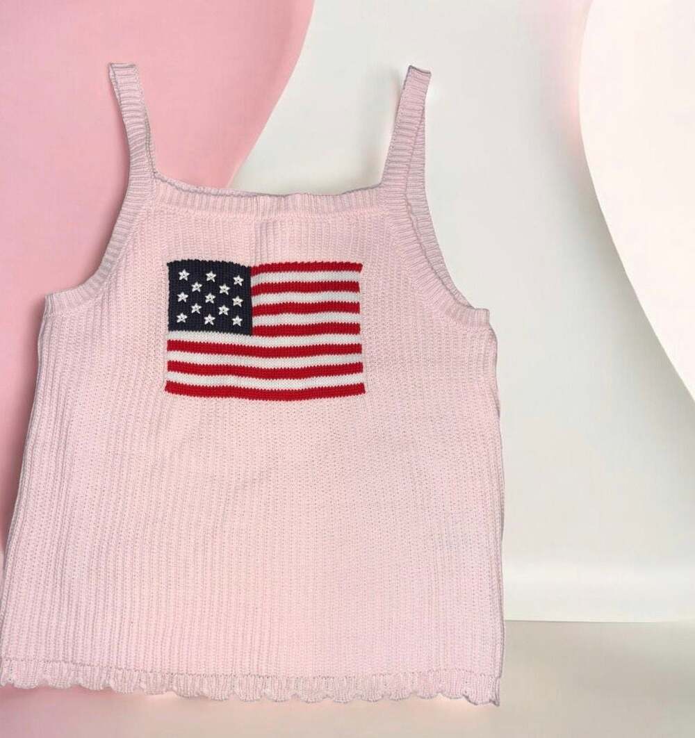 No Comment Girls American Flag Ribbed Knit Tank Top NWT
